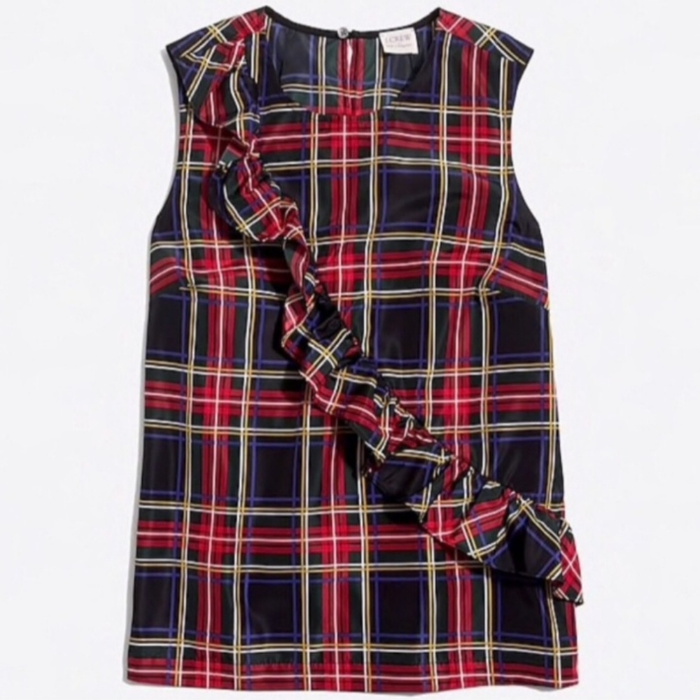J. Crew Plaid Ruffle Sleeveless Tafetta Blouse Top Size 4 Dressy Holiday